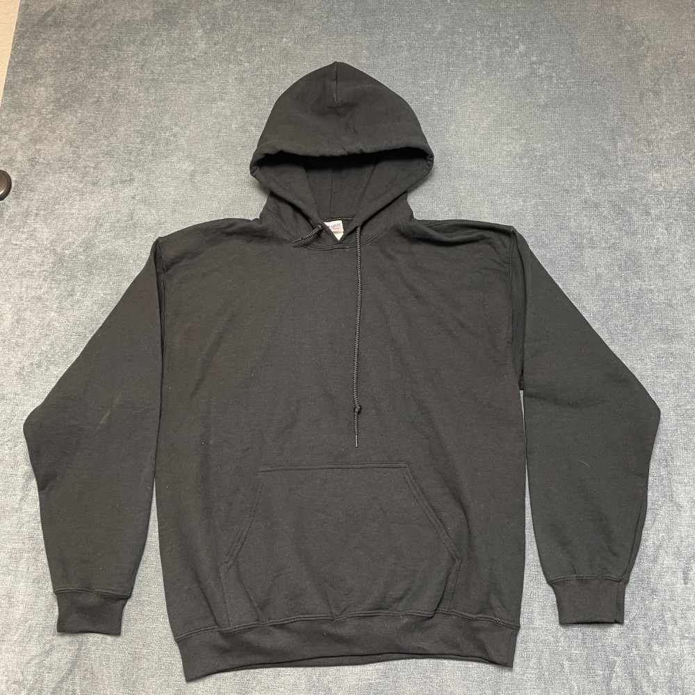 VTG Gildan Heavy Blend Blank Hoodie Mens Large Black Fleece Lined Pullover